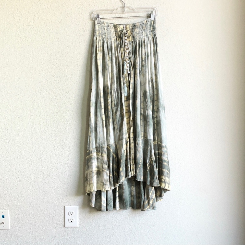 Malibu Bum Tie Dye Smocked Waist Maxi Skirt Swim Coverup Beach Boho